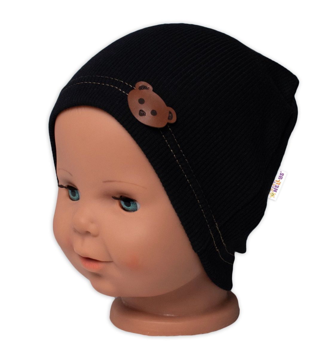 baby-nellys-rebrovana-ciapka-macko-cierna-vel-80-86
